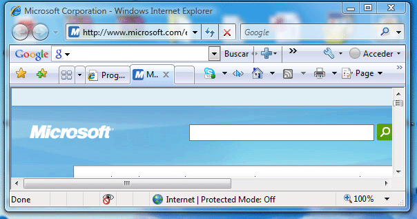 Ejemplo de Glass en Internet Explorer